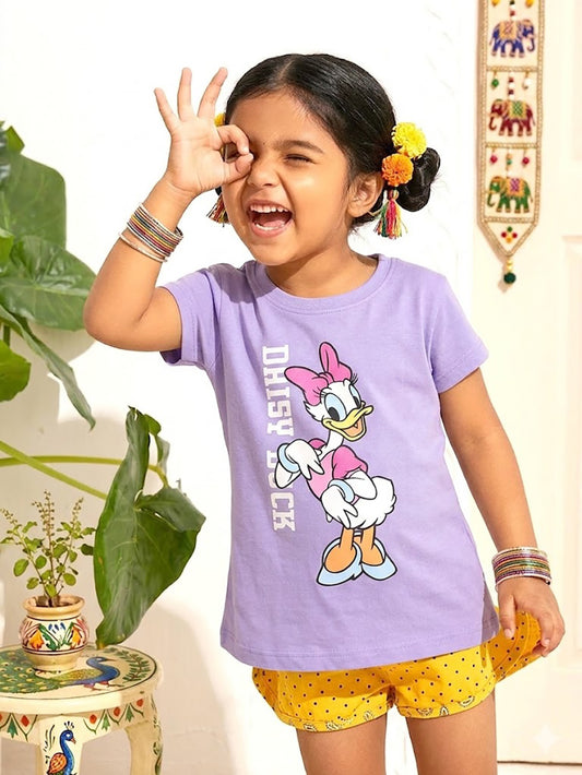 Biskid Girls Disney "Minnie & Friends" Cream and Daisy Duck Purple Short-Sleeve Top Combo (Pack of 2)