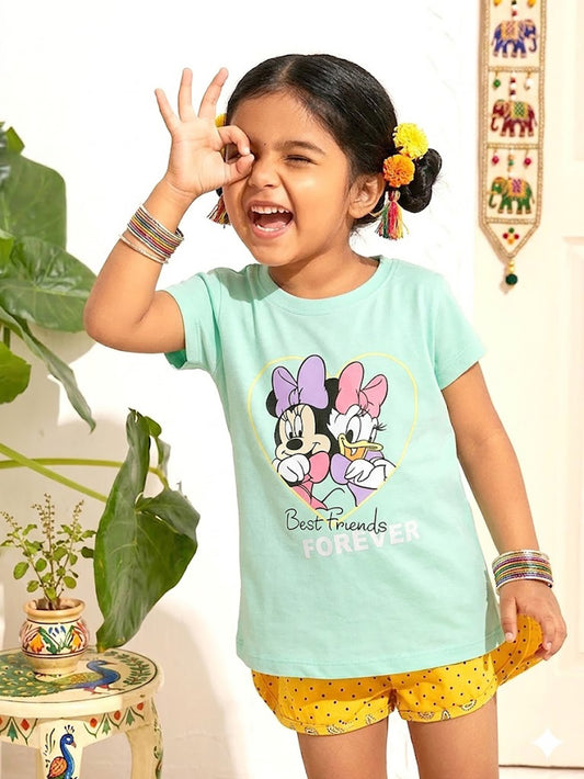 Biskid Girls Disney "Minnie" Peach and "Best Friends Forever" Mint Green Short-Sleeve Top Combo (Pack of 2)