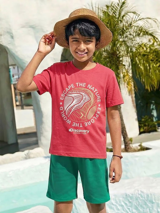Biskid Boys "Escape The Nature" Exploration Graphic Crew Neck T-Shirt - Rust
