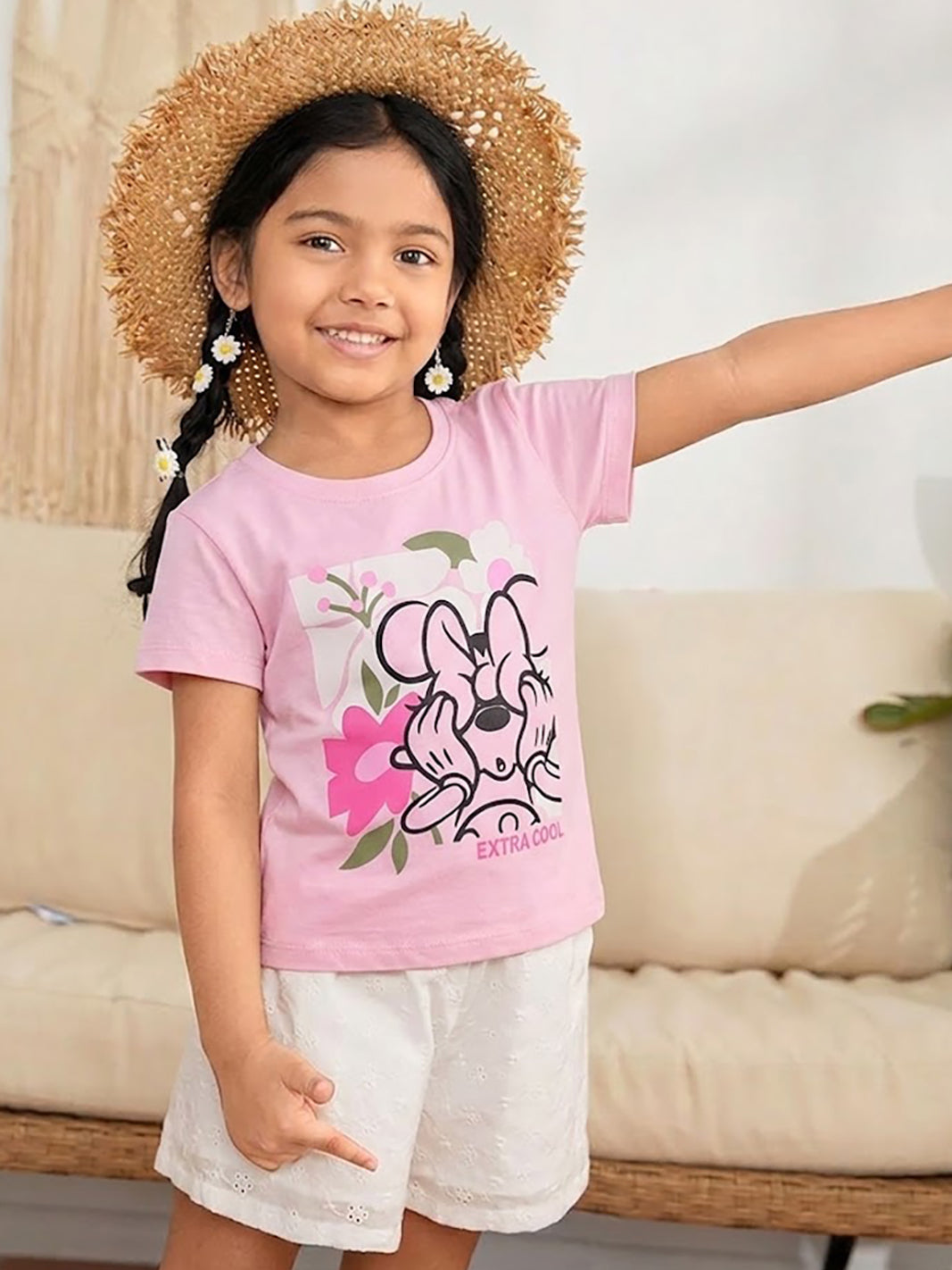 Biskid Girls Disney "Extra Cool" Pink and Minnie Mouse Light Green Short-Sleeve Top Combo (Pack of 2)