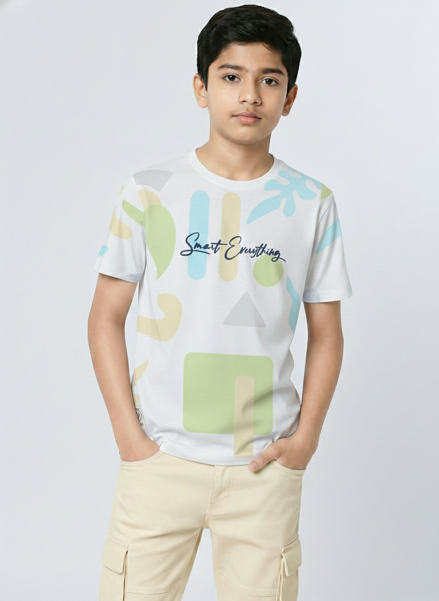 Biskid Boys "Smart Everything" Abstract Graphic T-Shirt - White & Green