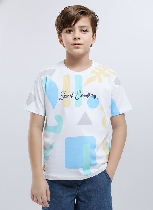 Biskid Boys "Smart Everything" Abstract Graphic T-Shirt - White & Blue