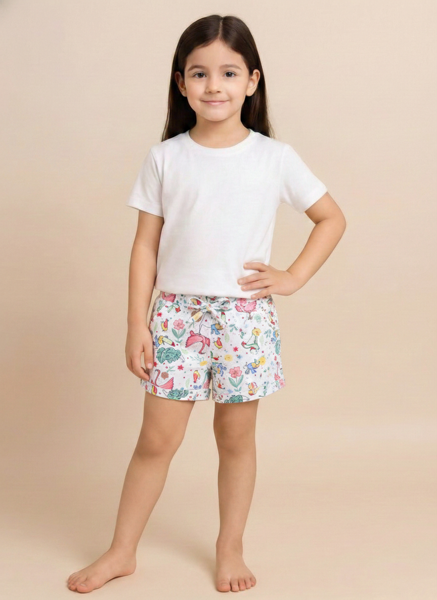 Biskid girls white tropical flamingo and toucan print summer shorts.
